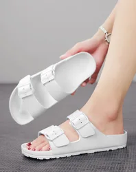 Women's Simple Solid Color Flat Heel Buckle Slip-On Slippers Large Size