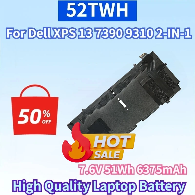 New 52TWH 7.6V 51Wh 6375mAh Li-ion Battery for Dell XPS 13 7390 9310 2-IN-1 P103G001 P103G002 00FDRT High Quality Laptop Battery