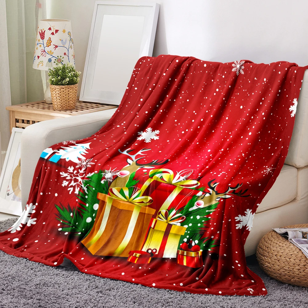 1PC Christmas Reindeer and Gift Box Printed Blanket-Made of soft, fluffy flannel, perfect for a sofa, bed or lounge chair. Ideal