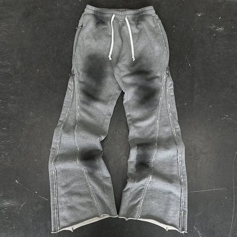 

Европейские и американские модные брюки с вышивкой и молниями, индивидуальный дизайн, повседневные брюки, трендовый нишевый бренд, свободные спортивные штаны Y2K.