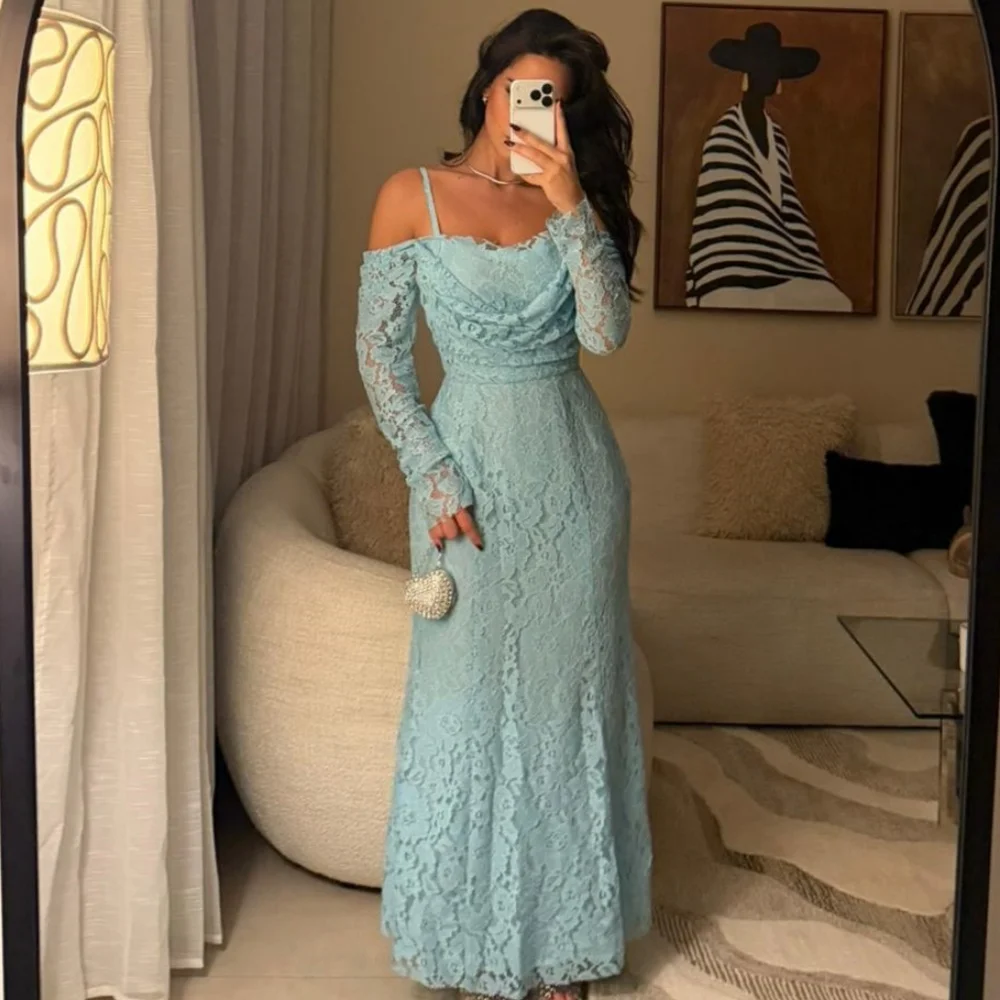 

Модные сексуальные кружевные плиссированные длинные платья русалки с открытыми плечами по индивидуальному заказу, платья для особых случаев, доступны размеры, простые