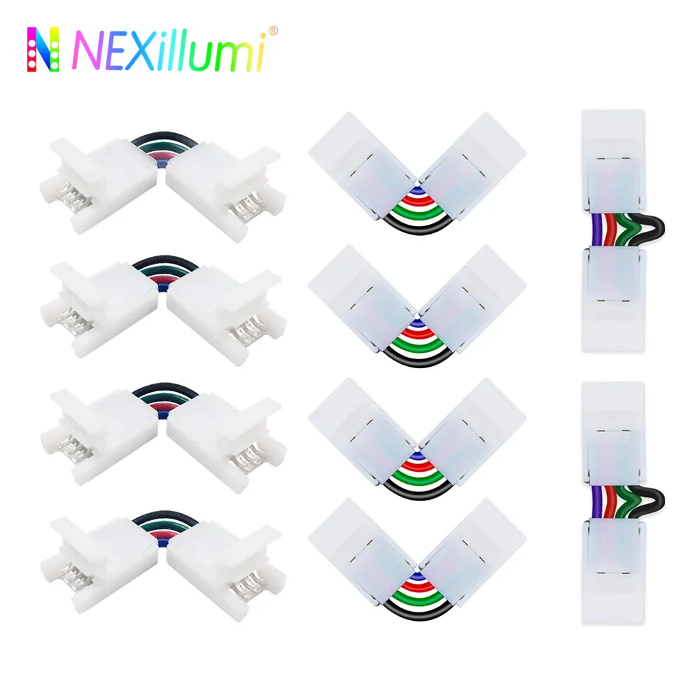 Nexillumi 10PCS L Shape 4-pin Connectors (90-180 Degrees) LED Strip Connectors for 10mm Width 5050 RGB LED Strip Light