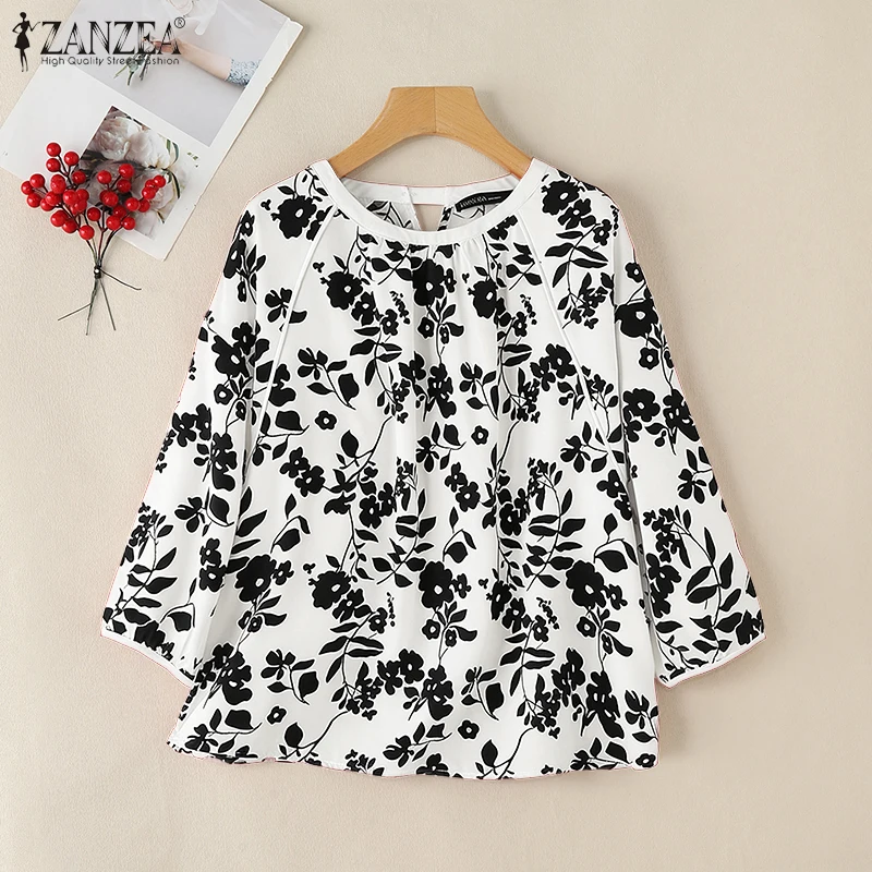 

ZANZEA Woman Bohemian Floral Print Summer Blouses O-Neck Strap 3/4 Raglan Sleeves Tunic Tops Vacation Casual Blusas de Mujer