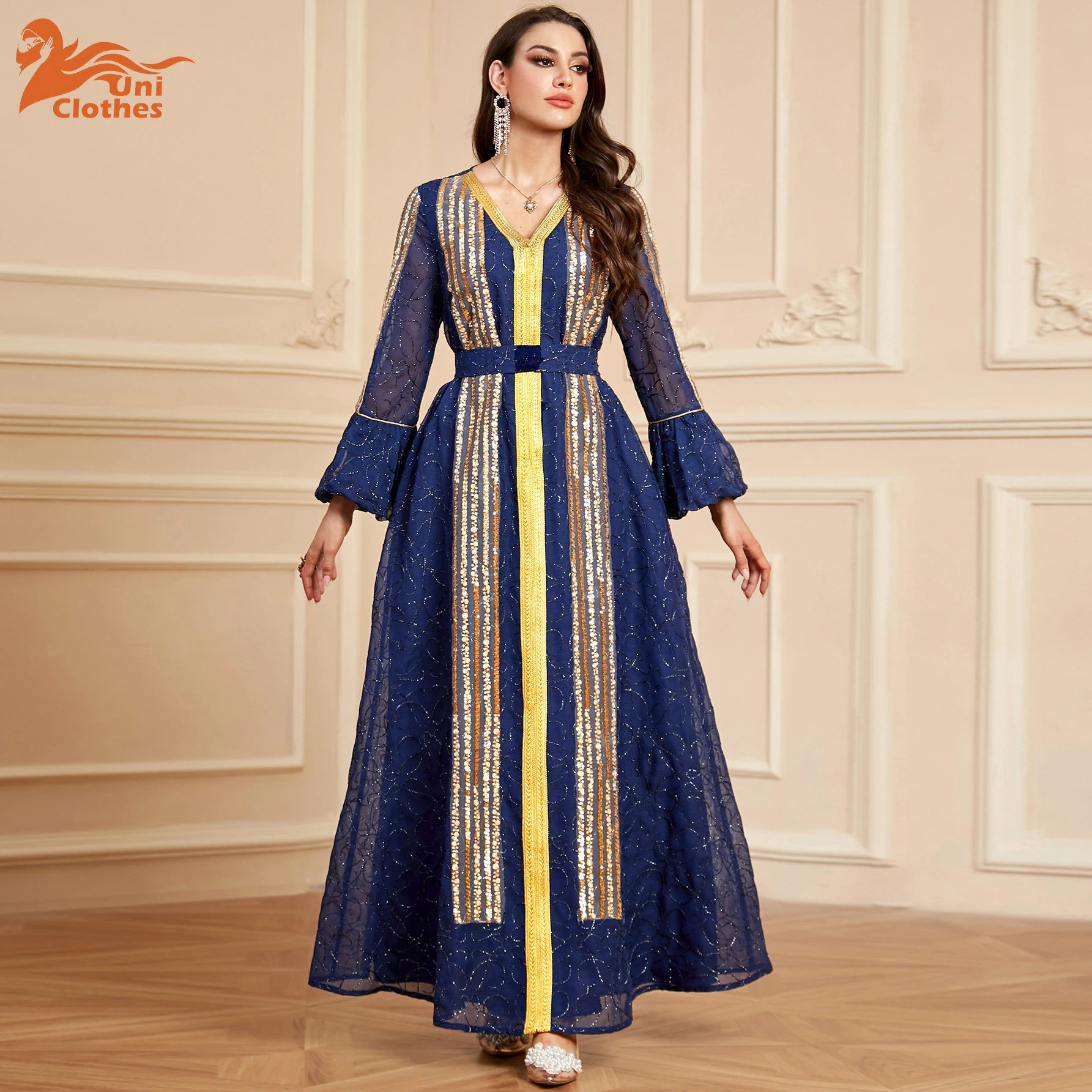 

UNI 2026, Рамадан, новые ближневосточные мусульманские элегантные платья Абая, халат с блестками, женское длинное платье в Дубае