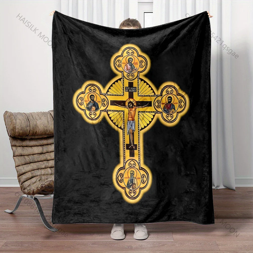 1PC Religious decorative cross print blanket Prayer blankets for believers suitable for home sofa camping travel car