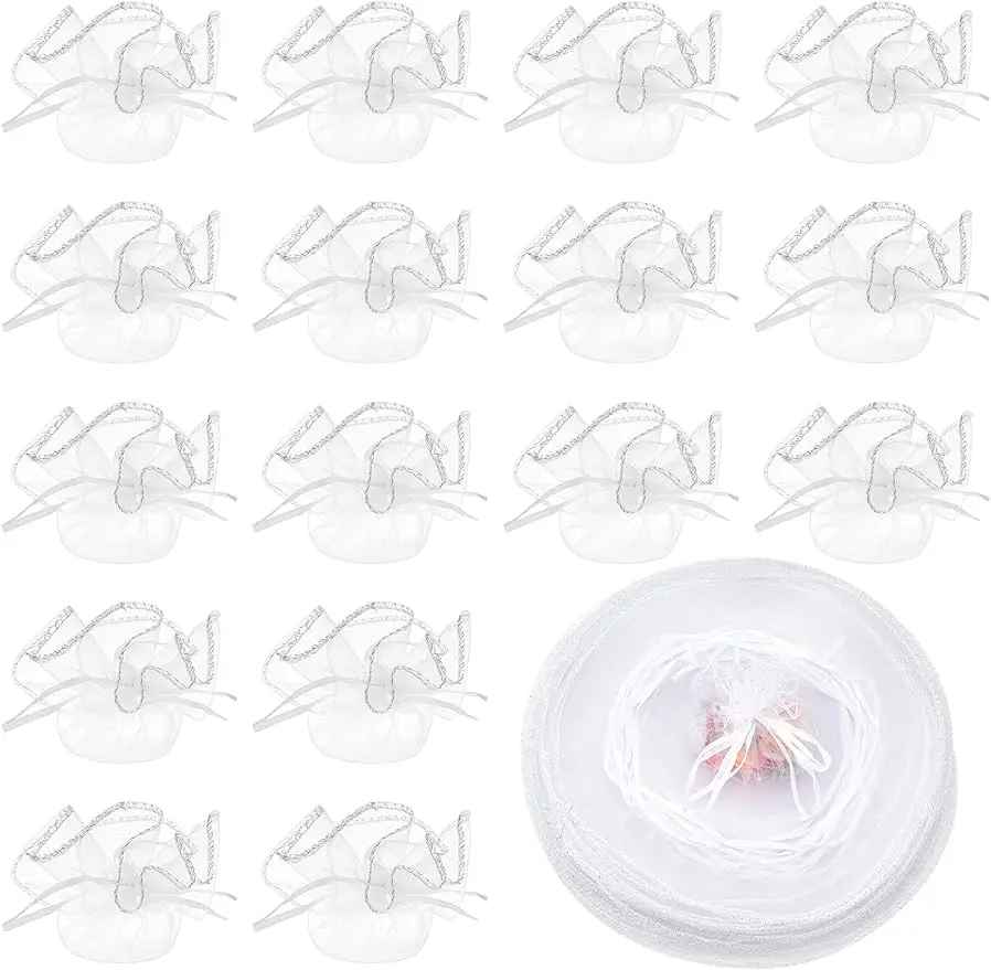 100Pcs White Organza Bags Diameter 10