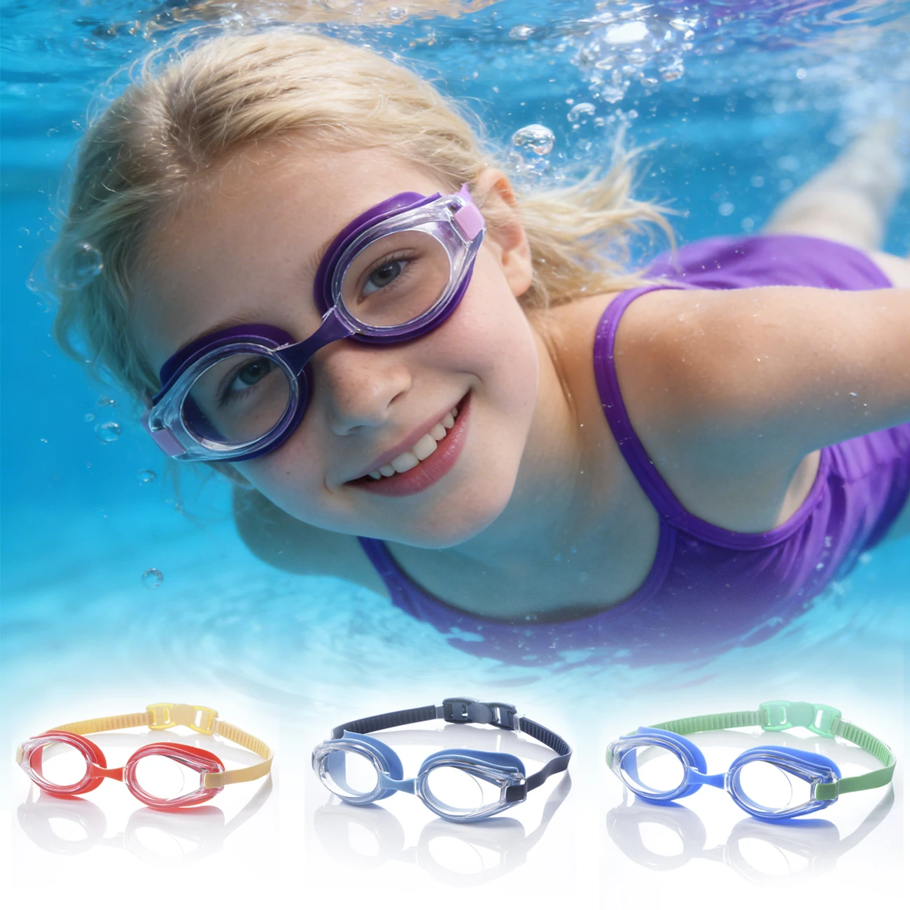 1 Stück Schwimmbrille, professionelle wasserdichte und beschlagfreie Flachglas-Tauchbrille, Kleinkind-Schwimmbrille ohne Haarzug