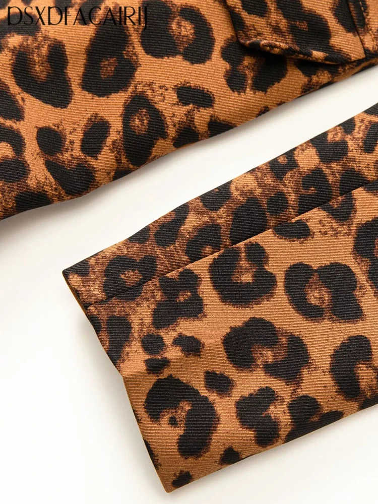 DSXDFACAIRIJ معطف نسائي بطبعة الفهد مزدوج الصدر مع ياقة بحار وأكمام طويلة وجيوب شارع العليا للخريف