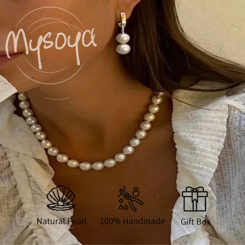 

MYSOYA White Edison Pearl Necklace 9-11mm With Gift Box For Her/Him Birthday/Wedding/Christmas/New Year/Anniversary Gift