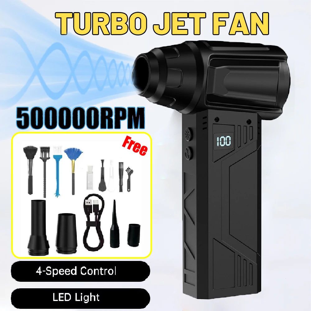 

500000RPM Powerful Air Blower Violent Fan Portable Dust Cleaner Type-C Charging Strong Winds 52m/s Brushless Turbo Jet Blower