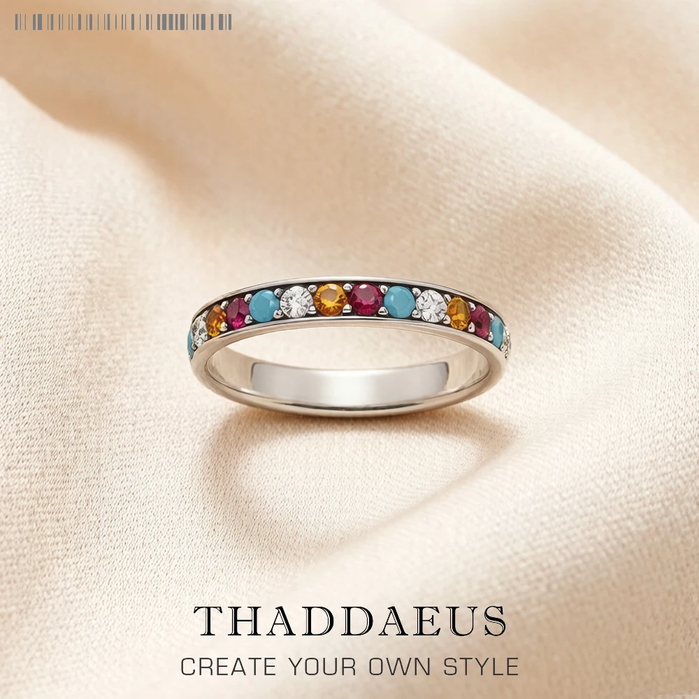 Bunter Steinring im europäischen Stil, böhmischer edler Schmuck für Frauen, brandneues Geschenk aus reinem 925er-Sterlingsilber, Eleganz und Weiblichkeit