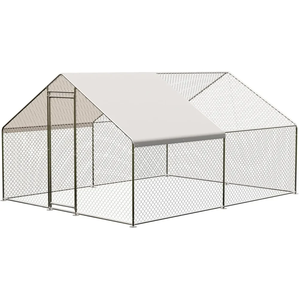 

Large Metal Chicken Coop, Walk-in Poultry Cage, Waterproof and UV Resistant Cover