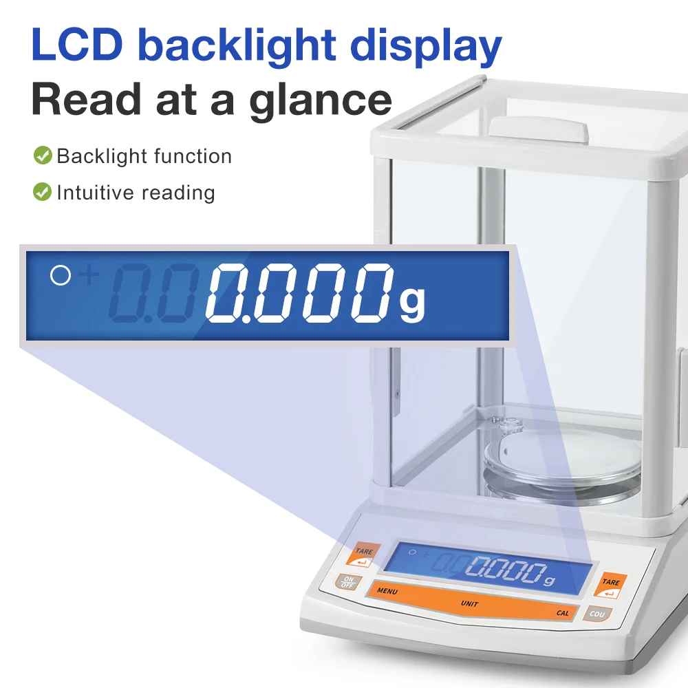 200g 0.001g Lab Analytical Balance LCD Digital Scale Precision Electronic Balance RS232 Interface Weight Scale with Windshield