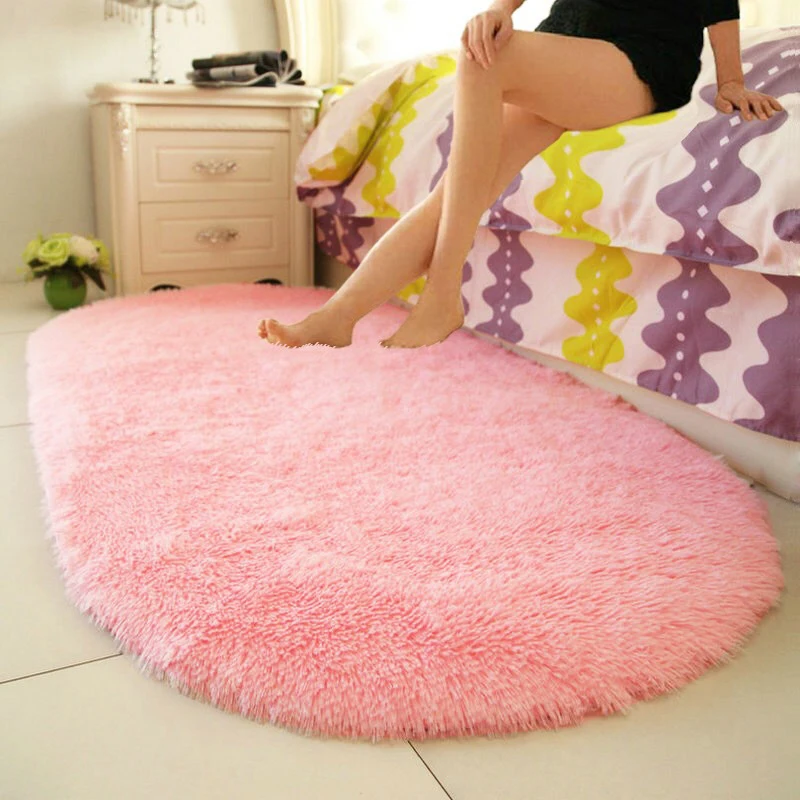 1Pcs Oval Plush Carpet Multi Color Soft Fluffy Anti-Slip Bedroom Floor Fashion Comfortable Shaggy Thick Bedside Home Decoration