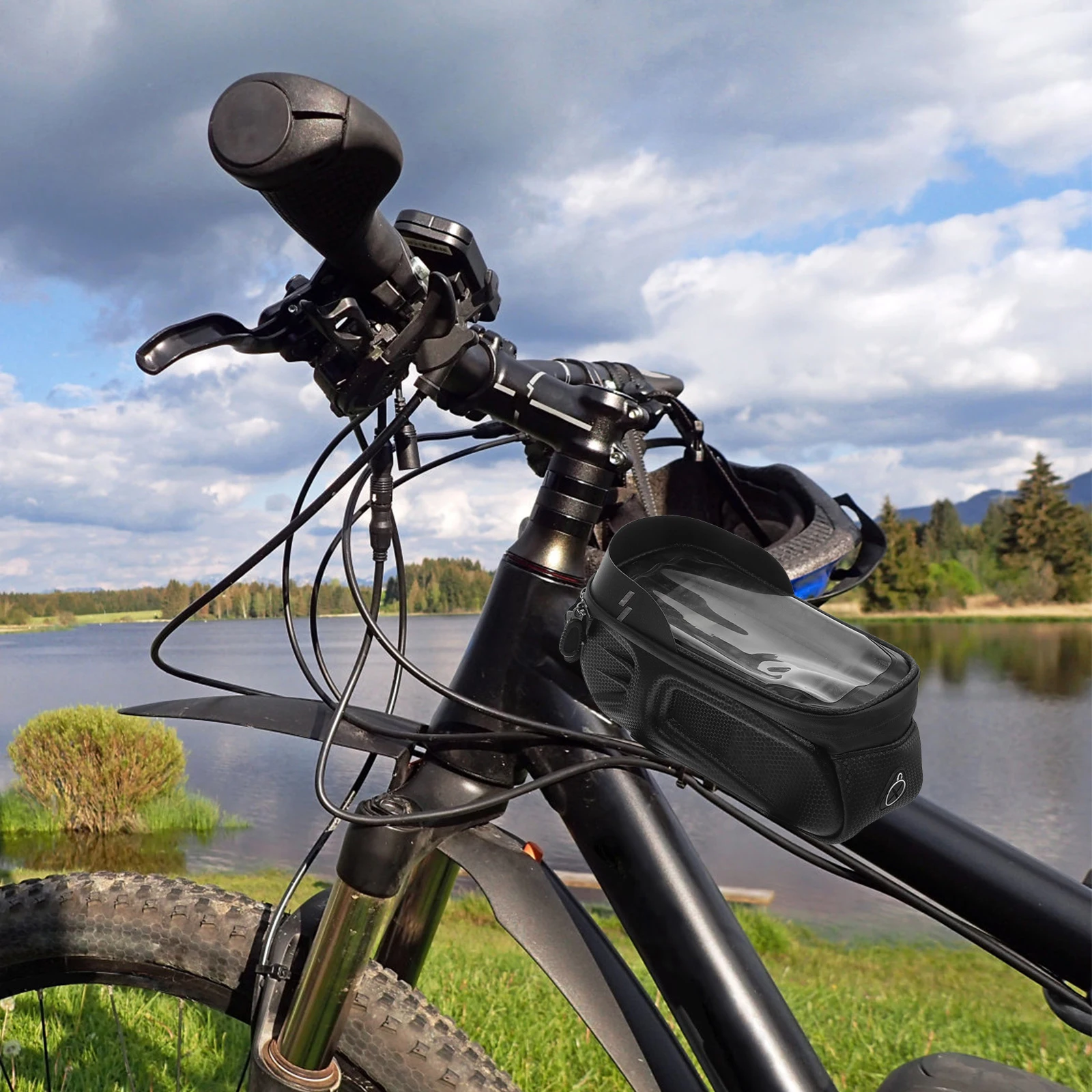 

1Pcs Front Beam Bag Reflective Cycling Phone Pouch Touchscreen Mobile Bag Bike Handlebar Phone Holder Waterproof Cycling