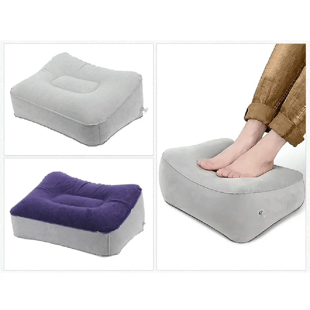 Inflatable Foot Pad Travel Outside Outdoor Travel Feet Rest Mat Car Plane Flocking PVC Foot Pillow