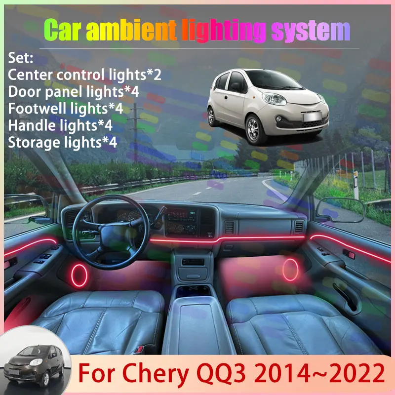 

Для Chery QQ3 2014 ~ 2022 MK2 DR Zero eQ iQ Arauca 2/24 в 1 автомобильная атмосферная лампа RGB абажур ансамбль стример атмосферный набор