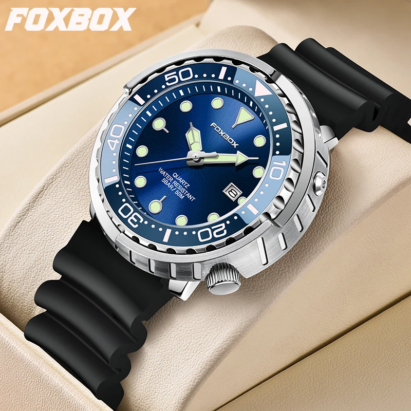 LIGE Brand Foxbox Quartz Man Watch Casual Sport Waterproof Wristwatches Luminous Bezel Watches for Men Date Silicone Strap Clock