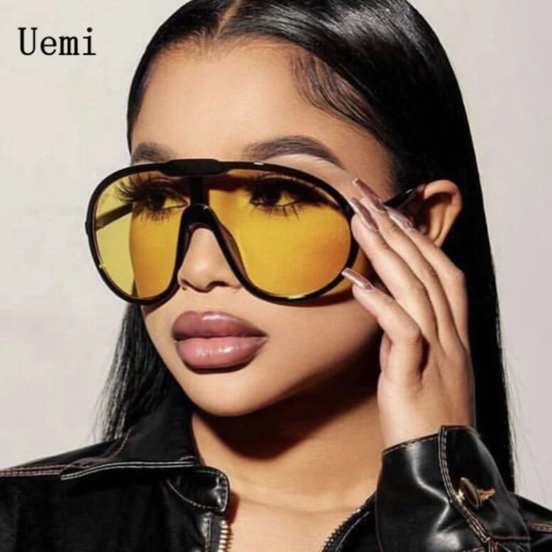 Uemi Fashion Vintage One Piece Sunglasses For Women Men Yellow Oversized Sun Glasses Female Shades UV400 Eyeglasses