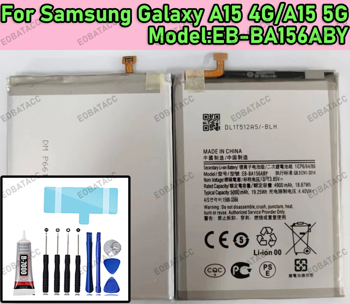 

100% New Zero Cycle EB-BA156ABY Battery For Samsung Galaxy A15 4G/A15 5G Battery+Free Tools