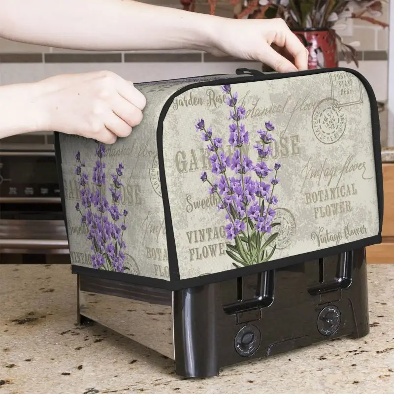 Vintage Lavender Flower Stamp 2 Slice Toaster Bakeware Cover Protector Dustproof Kitchen Clean Tools Organizer