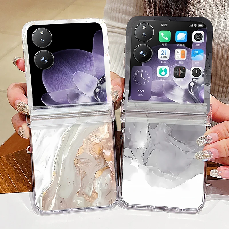 Bunte Marmor Muster Transparente Telefon Fall Für Xiaomi Mix Flip Stoßfest Harte PC Klare Klapp Abdeckung Für Mi Mix Flip 5G