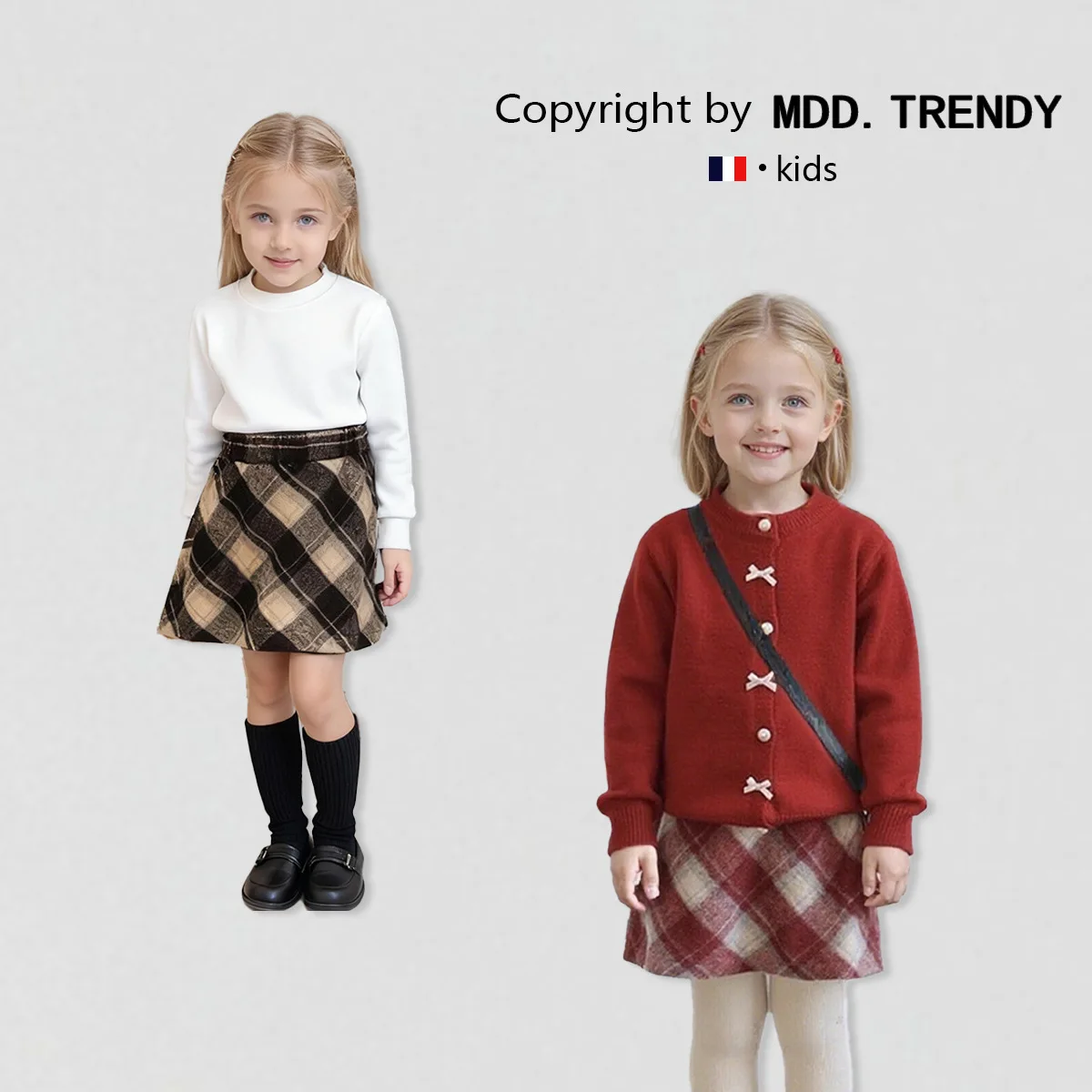 Red Plaid Medium-sized Children's Girls' Skirt  2025 New Year's Autumn and Winter High-waisted Thin Versatile A-word Short Skirt