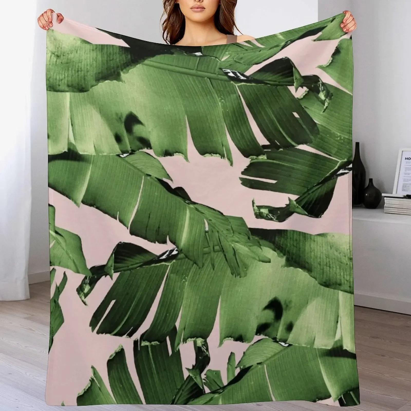 Blush Banana Leaves Dream #8 #tropical #decor #art Throw Blanket Flannel Fleece Soft Warm Throw Blanket