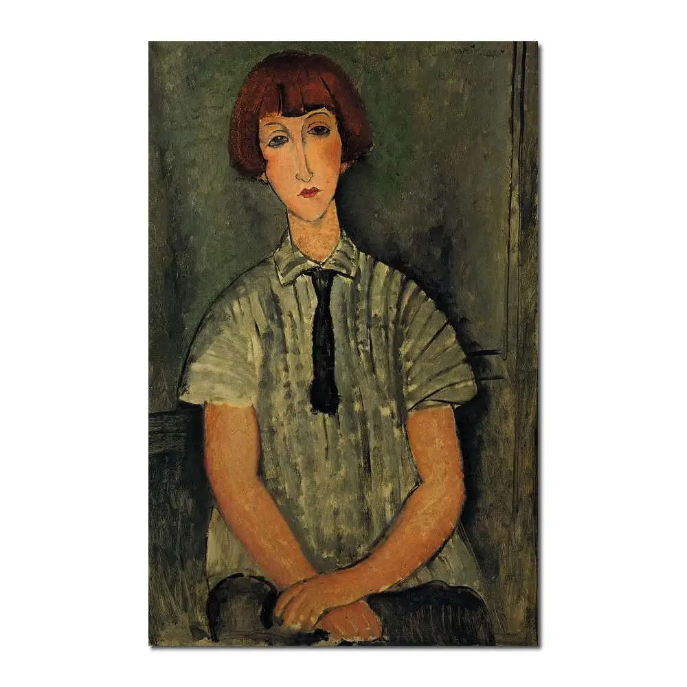 

wall art modern Young Girl in a Striped Blouse Amedeo Modigliani Paintings Hand painted High quality