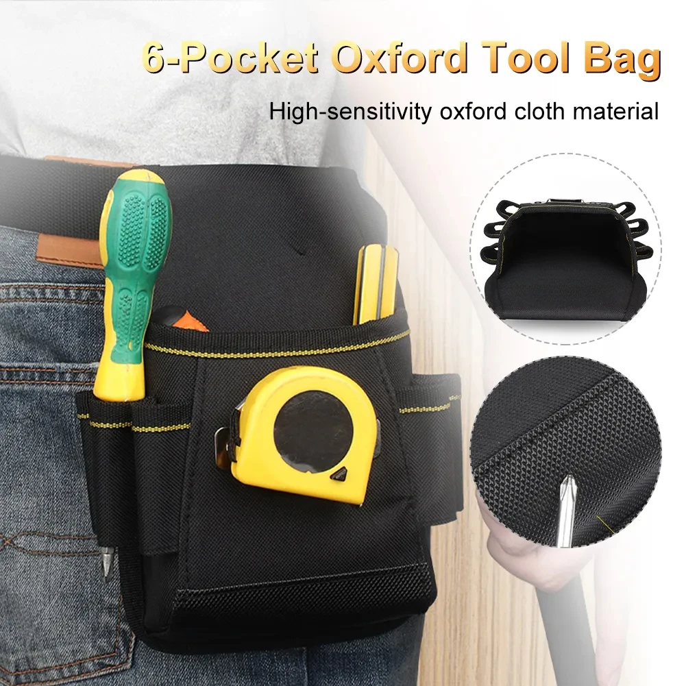 6-Pocket Tool Belt Pouch Thickened Durable Tool Waist Bag with Screwdriver Holder Work Pouch for Electrician Technician