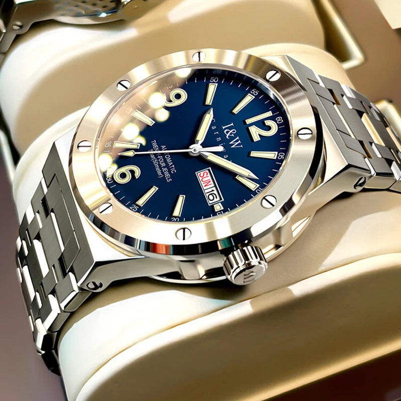 Carnival Brand IW High-End-Serie Luxus-Saphir-Mechanische Uhr für Herren, 50 m wasserdicht, importiertes Uhrwerk, Automatikuhren für Herren