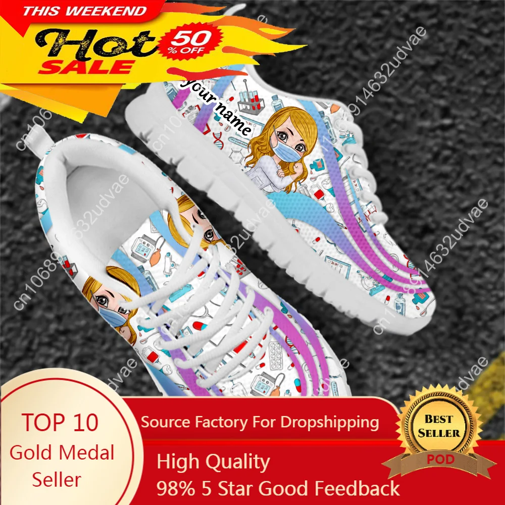 

New Fashion Girls Casual Sneakers Personalized Nurse Medical Design Women Flats Shoes Female Nursing Lace Up Zapatos