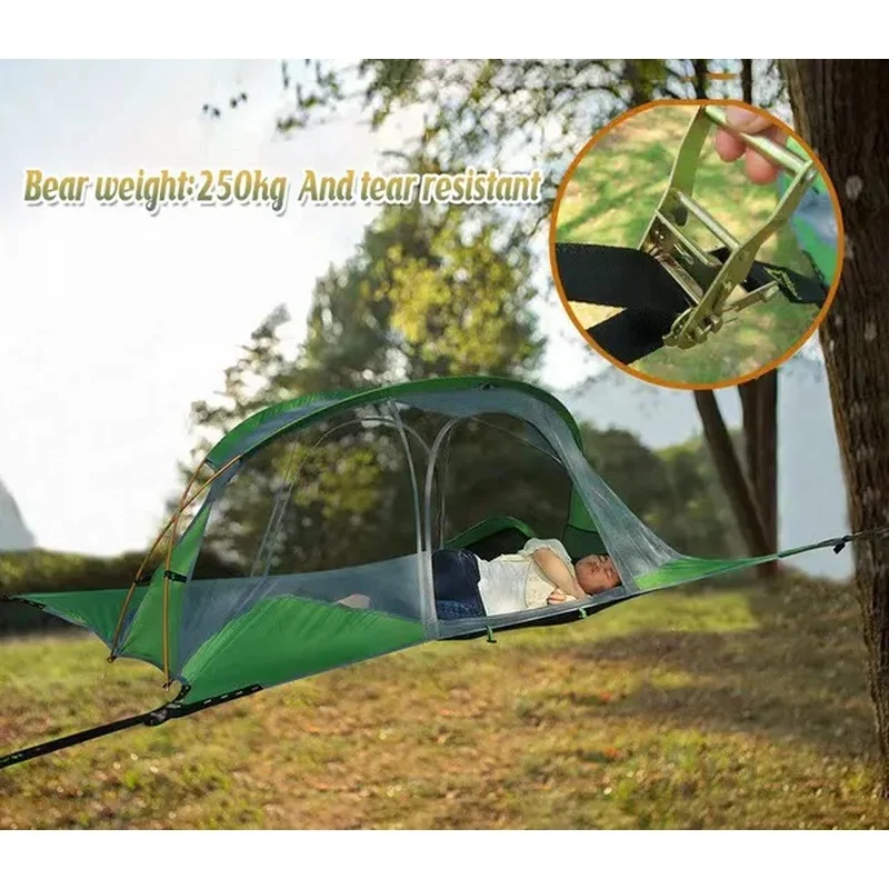 Traveler Camping Outdoor Hiking Waterproof Hammock Tree Flat Bottom Bed Hanging Off Ground Tent Hammock Tent