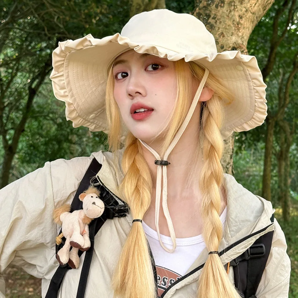 

Fashion Quick-dry Hiking Fisherman Hat UV Protection Sunscreen Drawstring Sun Hat Sunshade Big Brim Bucket Cap Fishing