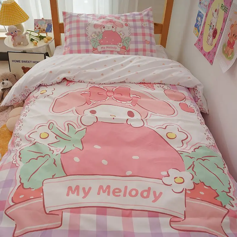 Sanrio Seires Melody Sheets Quilt Cover Pillowcase Bed Three-piece Set Cute Cartoon