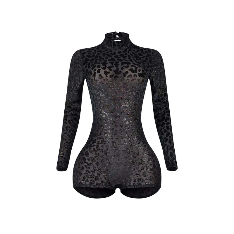 ジャンプスーツ女性背中の開いたセクシーなパーティークラブナイトヒョウ柄 2025 長袖ロンパーススキニーファッションワンピーススーツ