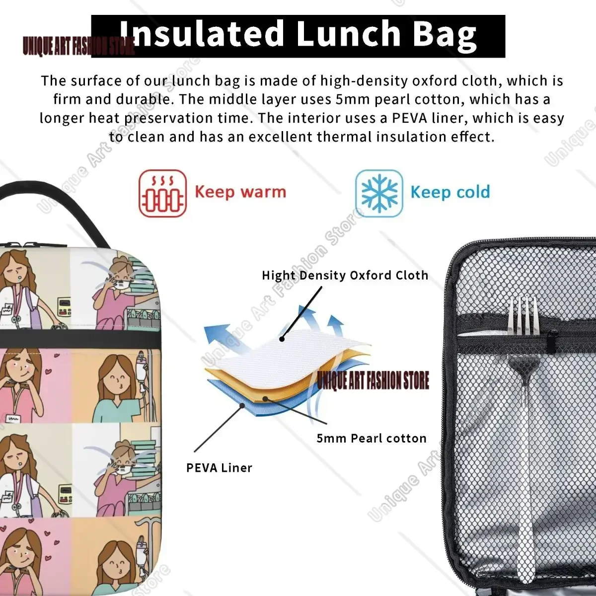 Enfermera En Apuros Collage Borse per il pranzo isolate Contenitore per il pranzo portatile Borsa termica Borsa per il pranzo Tote College Picnic Girl Boy
