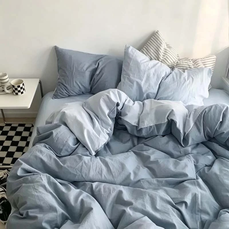 3/4pcs Double Color Duvet Cover Set Pillowcase Bedding Breathable Bedroom Single Couple Bedsheet for Queen Double Twin Size Bed