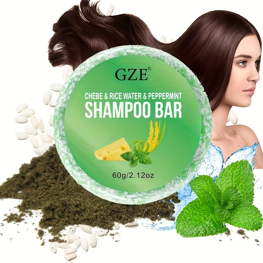 GZE Chebe & Rice Water & PEPPERMINT Shampoo Bar Soap for Hair Thickens & Strengthens - Helps Dry Curly & 4c Hair Moisturizing