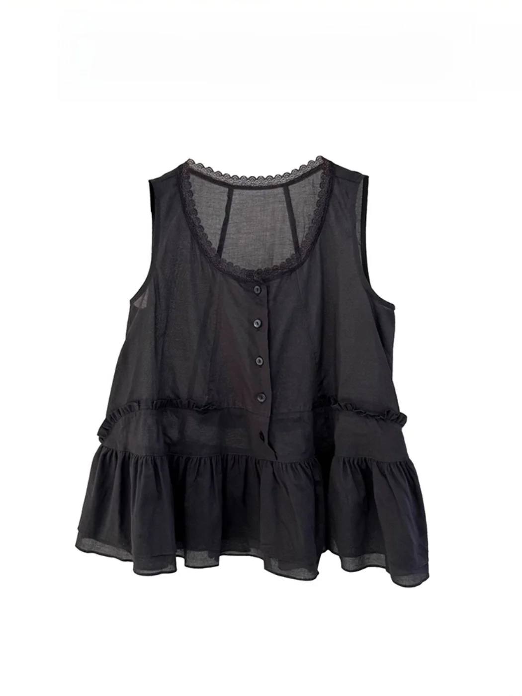 

Elegant Lace Trim Loose Fit Women's Tank Top Breathable Comfortable Summer Fashionable Slimming Lazy Relaxing Style French Style