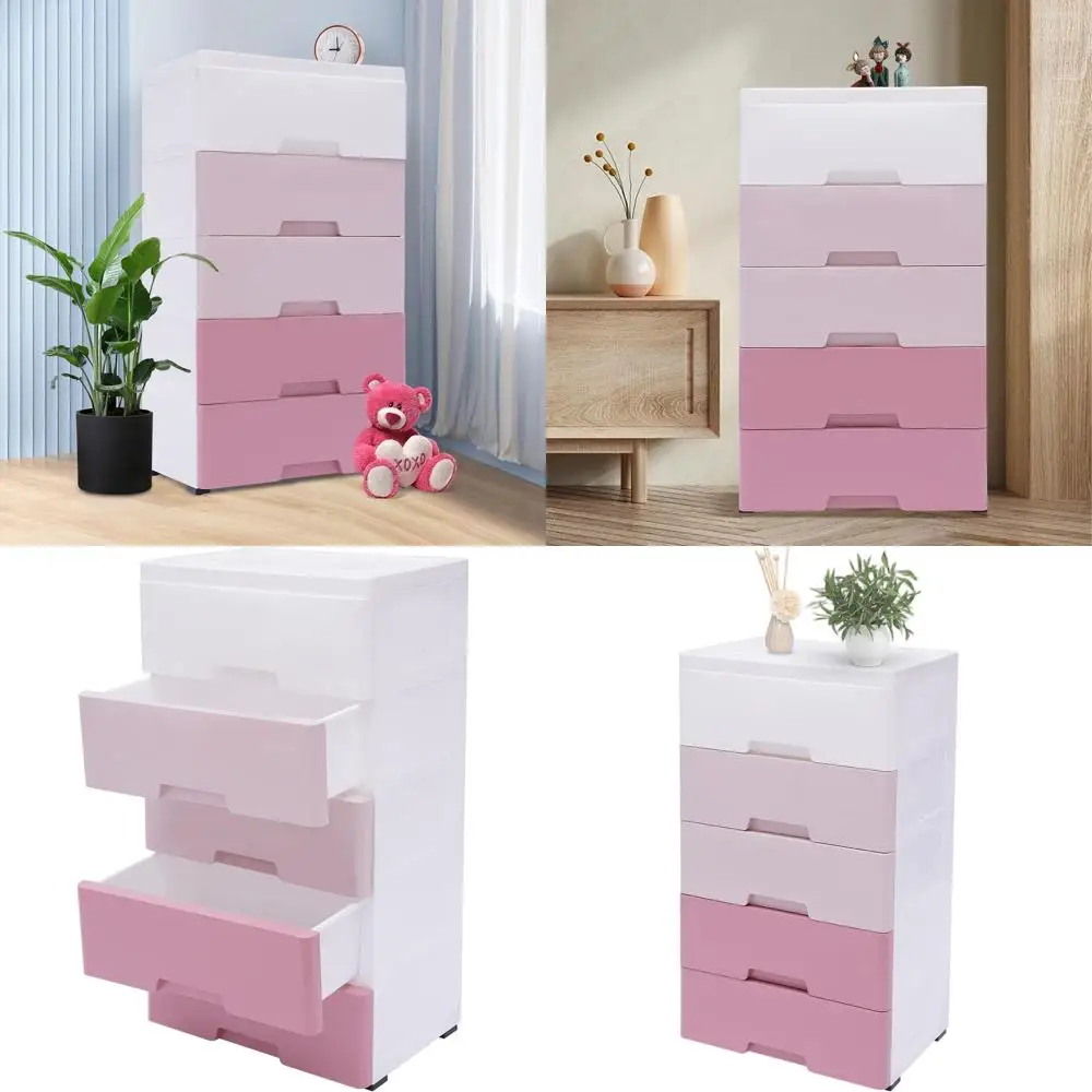 

Вертикальный пластиковый шкаф для хранения с 5 ящиками, экономит место, для дома, спальни, прихожей, градиентный розовый, 11.4x17.1x31.5