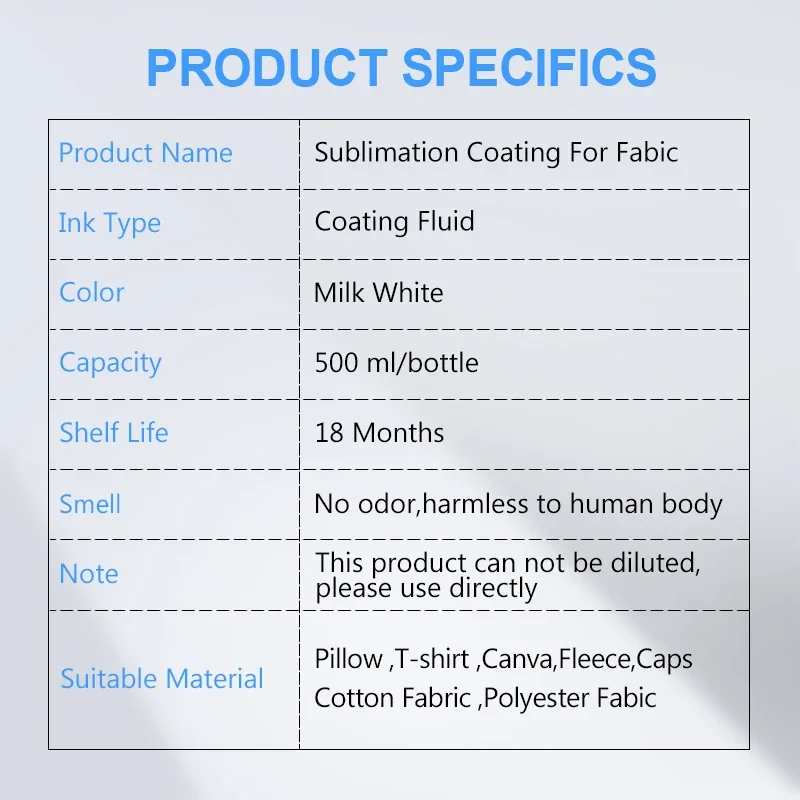 500ML Sublimation Coating Sublimation Ink Pretreatment Liquid Coating Fluid For Cotton Polyester Fabric T-shirt Canva Caps Bags