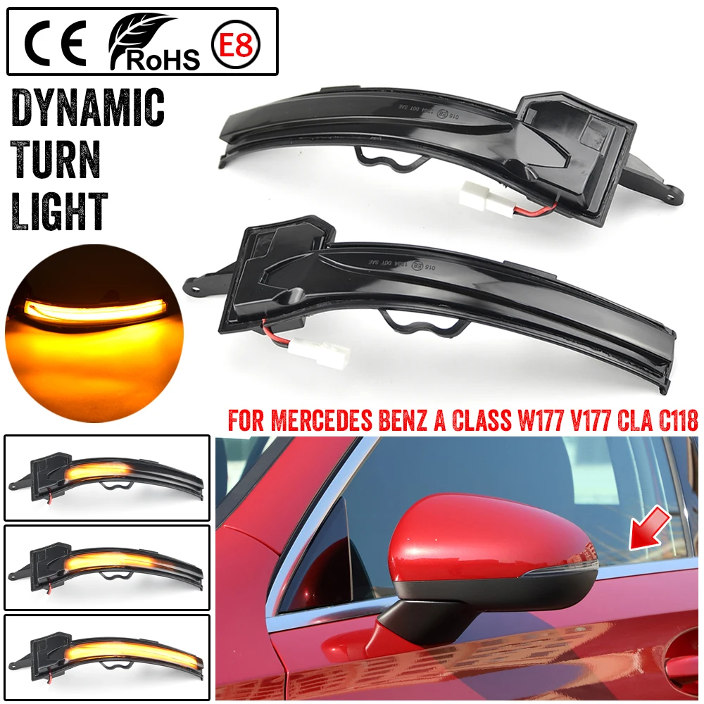 2 Buah Lampu Sinyal Belok Dinamis LED Lampu Cermin Samping Indikator Blinker untuk Mercedes Benz A Class W177 V177 A200 CLA C118