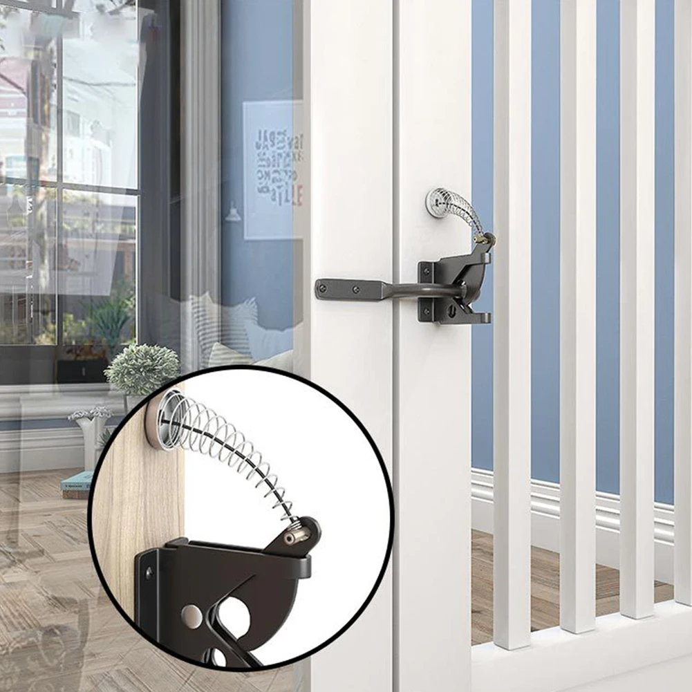 Gravity Based Self Locking Latch with Adjustable Cable Pull for Wooden or Metal Fence Used in Residential Outdoor Areas