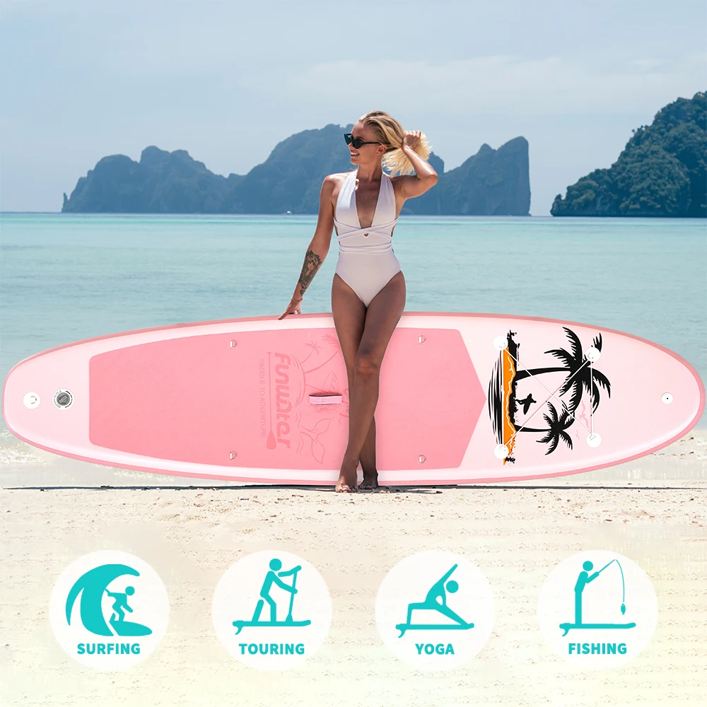 Funwater 11ft 32" Pinkes Palm-Design Aufblasbares Stand-Up-Paddle-Board Kajaksitz Wasserdichte Handytasche ISUP Komplettset SUP für Erwachsene – Detail 7