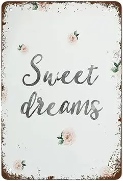 1pc Sweet Dreams Funny Tin Sign Girl Art Pink Flowers Tender Vintage Metal Sign Wall Art Girl Decor Suitable For Home And Bar Ca