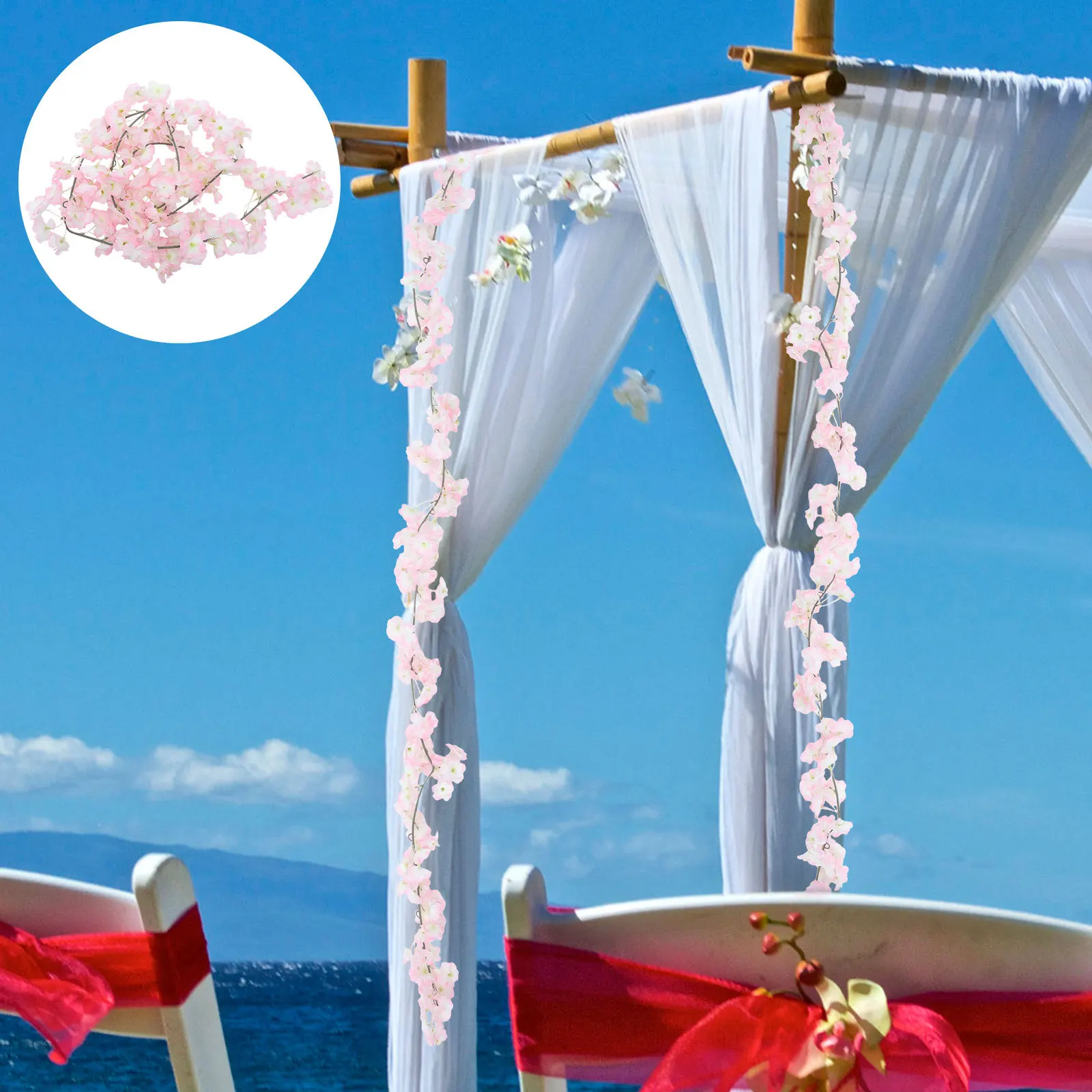 

4Pcs Artificial Cherry Blossom Vine Hanging Flower Garland Decorative Simulation Wedding Party Home Wall Door Decor