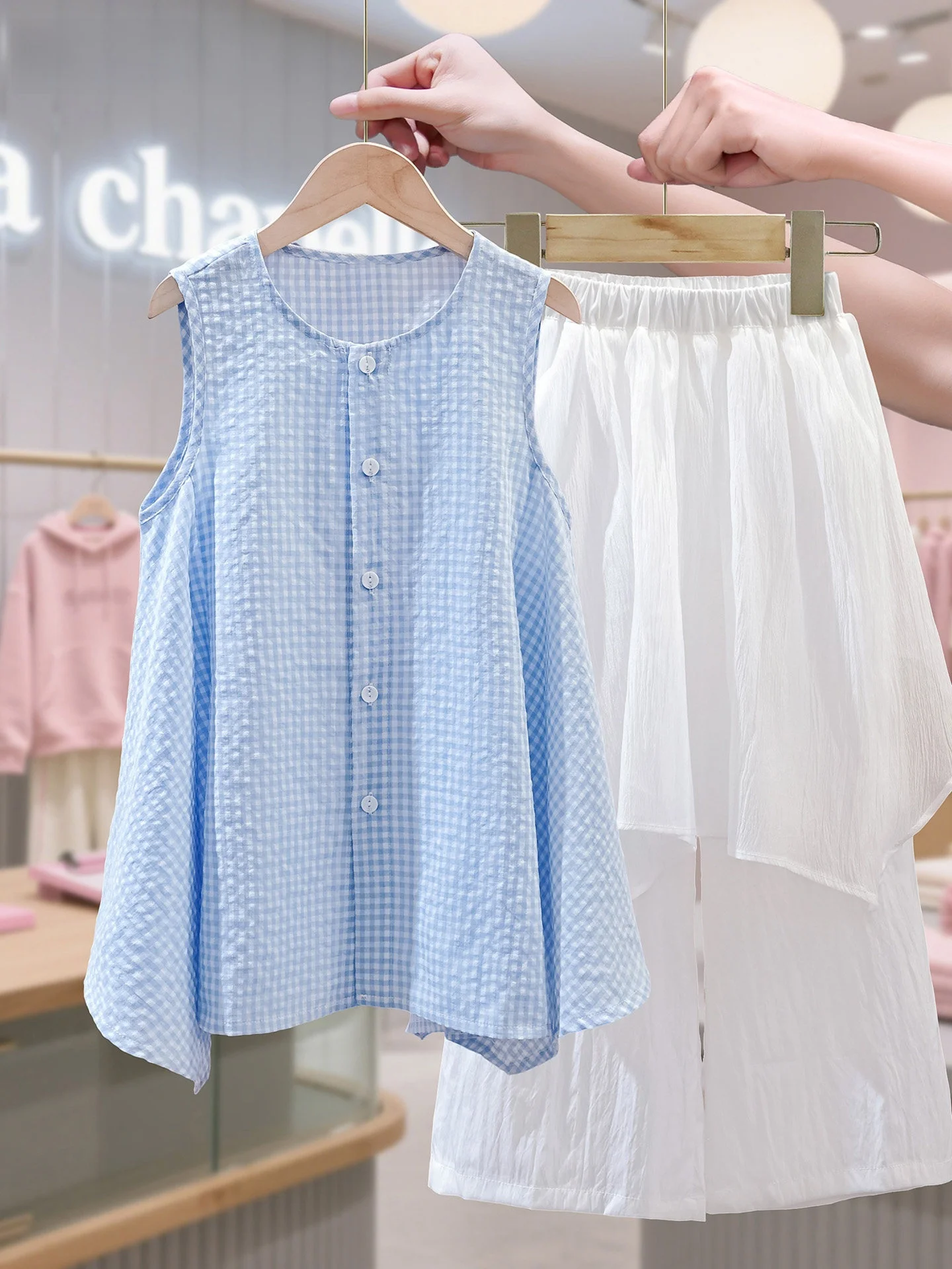 la-chapelle-children's-summer-outfit-girls'-two-piece-set-trendy-korean-style-breathable-moisture-wicking-casual-wear