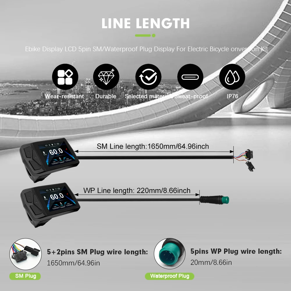 E-Bike 24V-72V T24 LCD Color Display SM/Waterproof Plug With USB Function For UART No. 2 Communication Protocol Controller view 3