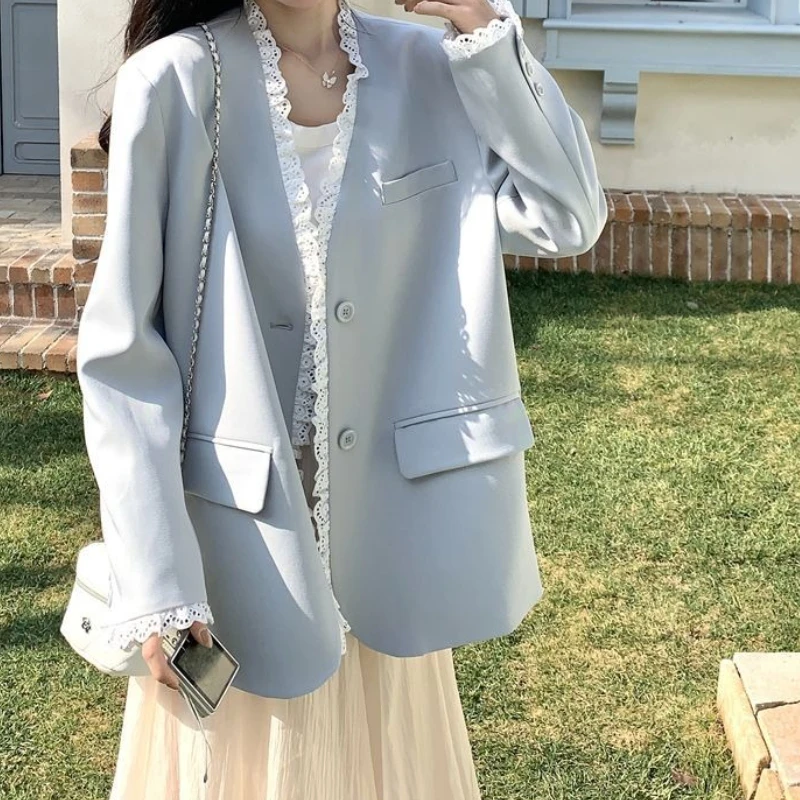 

Lace Trim Blazer for Women, Autumn 2025 New Style, Blue Elegant Socialite Suit, Trendy and Unique, Super Stylish